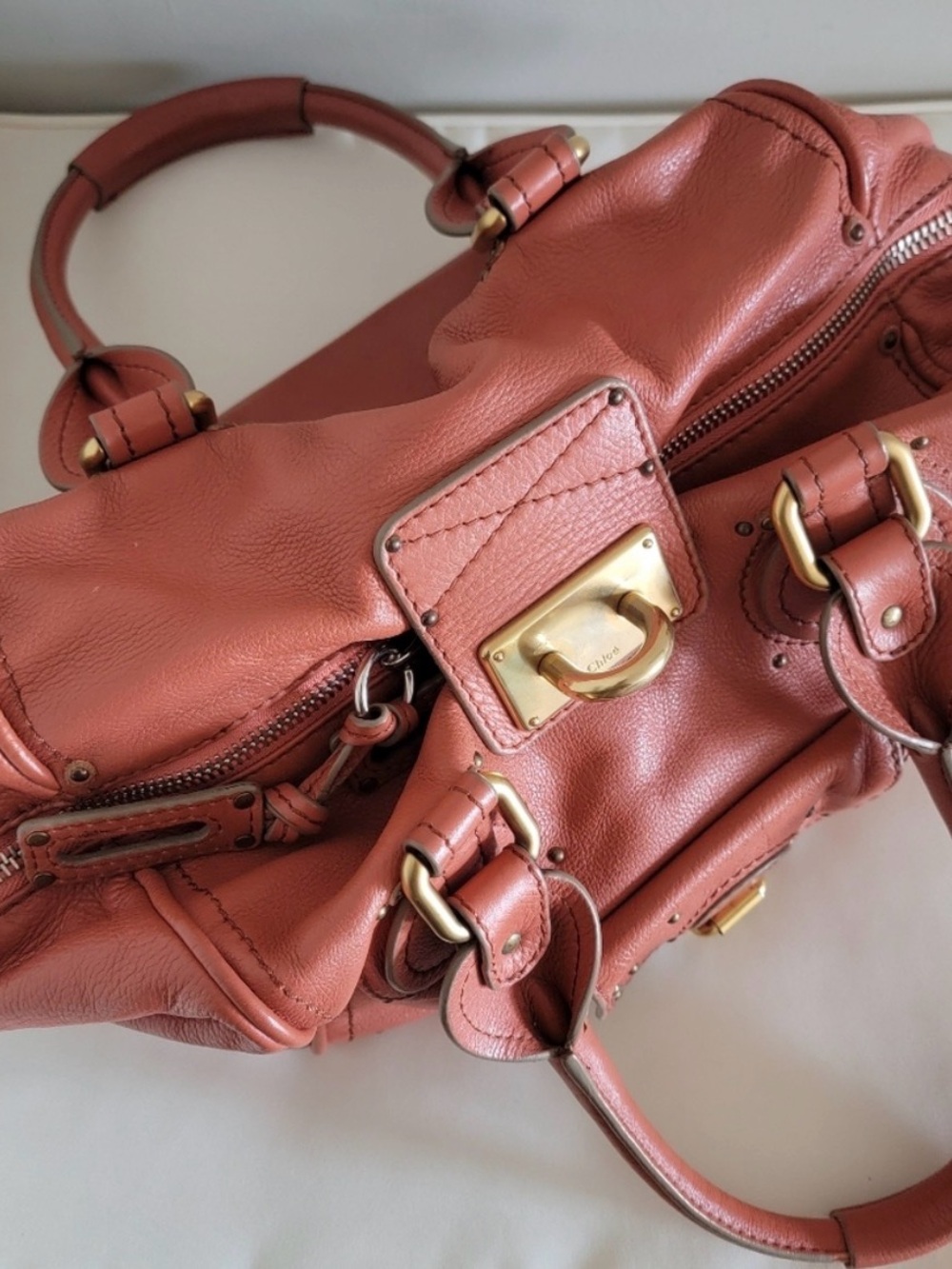 RARE Authentic Chloe Paddington coral Satchel bag with padlock - Picture 8 of 15
